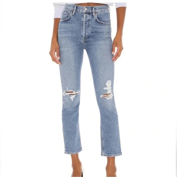 AGOLDE Riley High Rise Straight Leg Jeans in Whiplash Blue Denim Size 26 - Picture 10 of 10